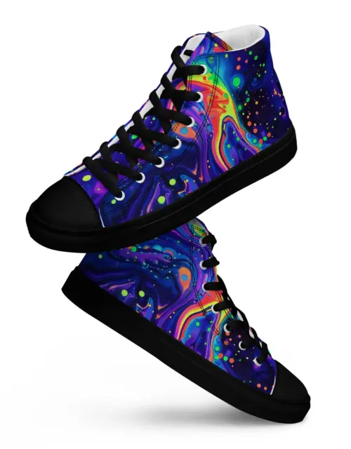 Cosmic Fusion Trippy Nebula Men’s high top Rave canvas Music Festival Black Light shoes